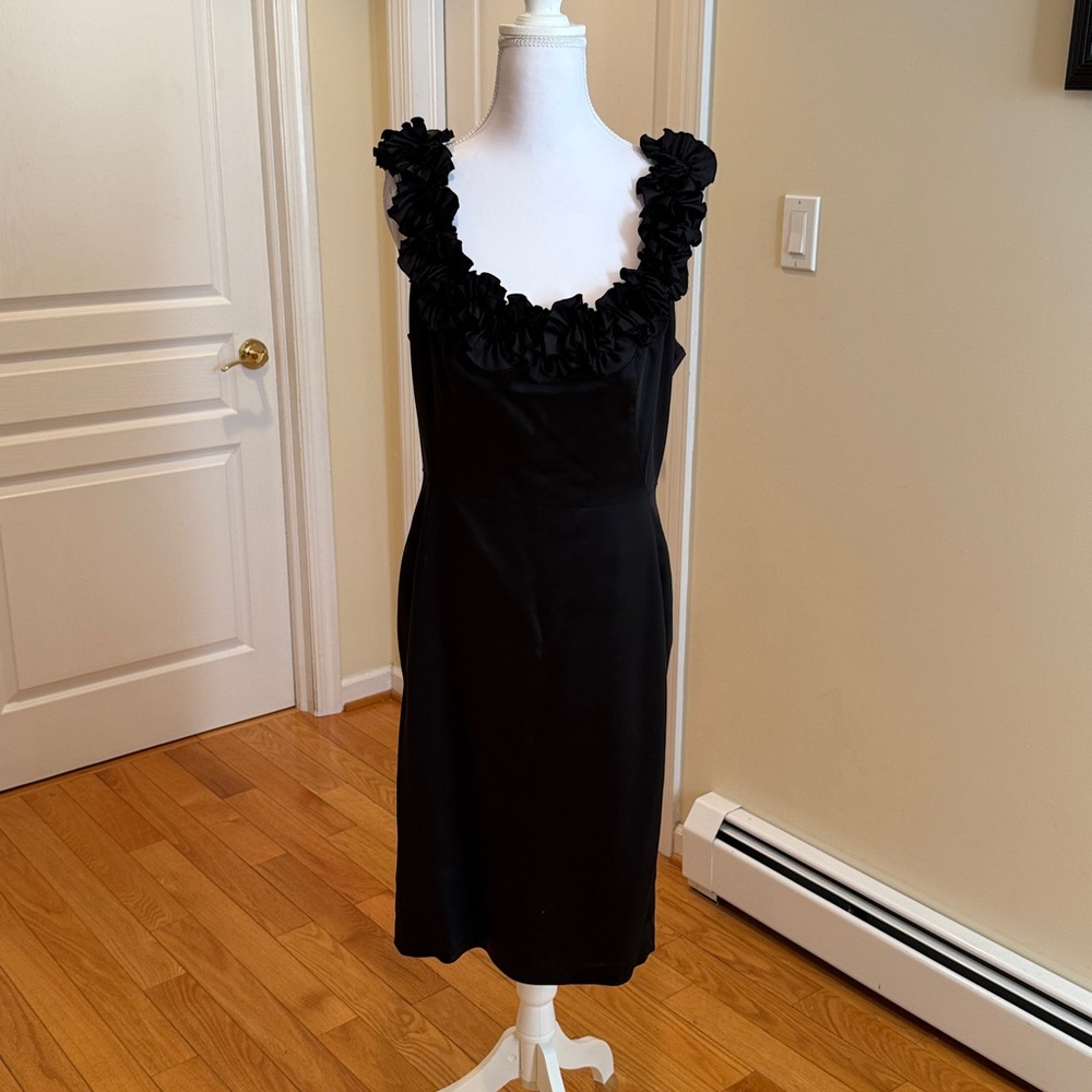 White House Black Market Elegant Black Ruffle Midi Dress